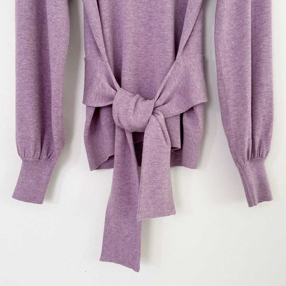 Lauren Ralph Lauren Women's XS Purple Puff Long Sleeve Belted Cotton Sweater Top - Picture 6 of 16